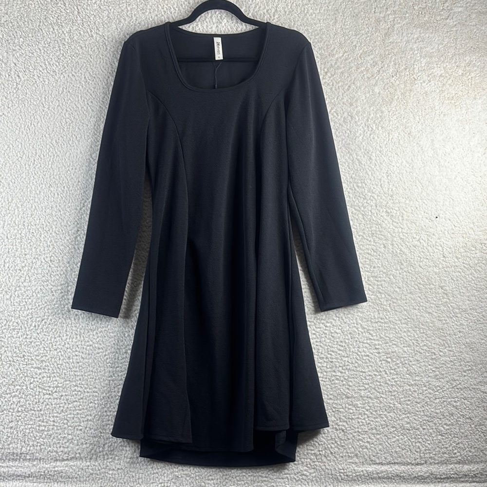 NWOT 24seven Womens Black Long Sleeve Square Neck A-Line Midi Dress PLUS 1X